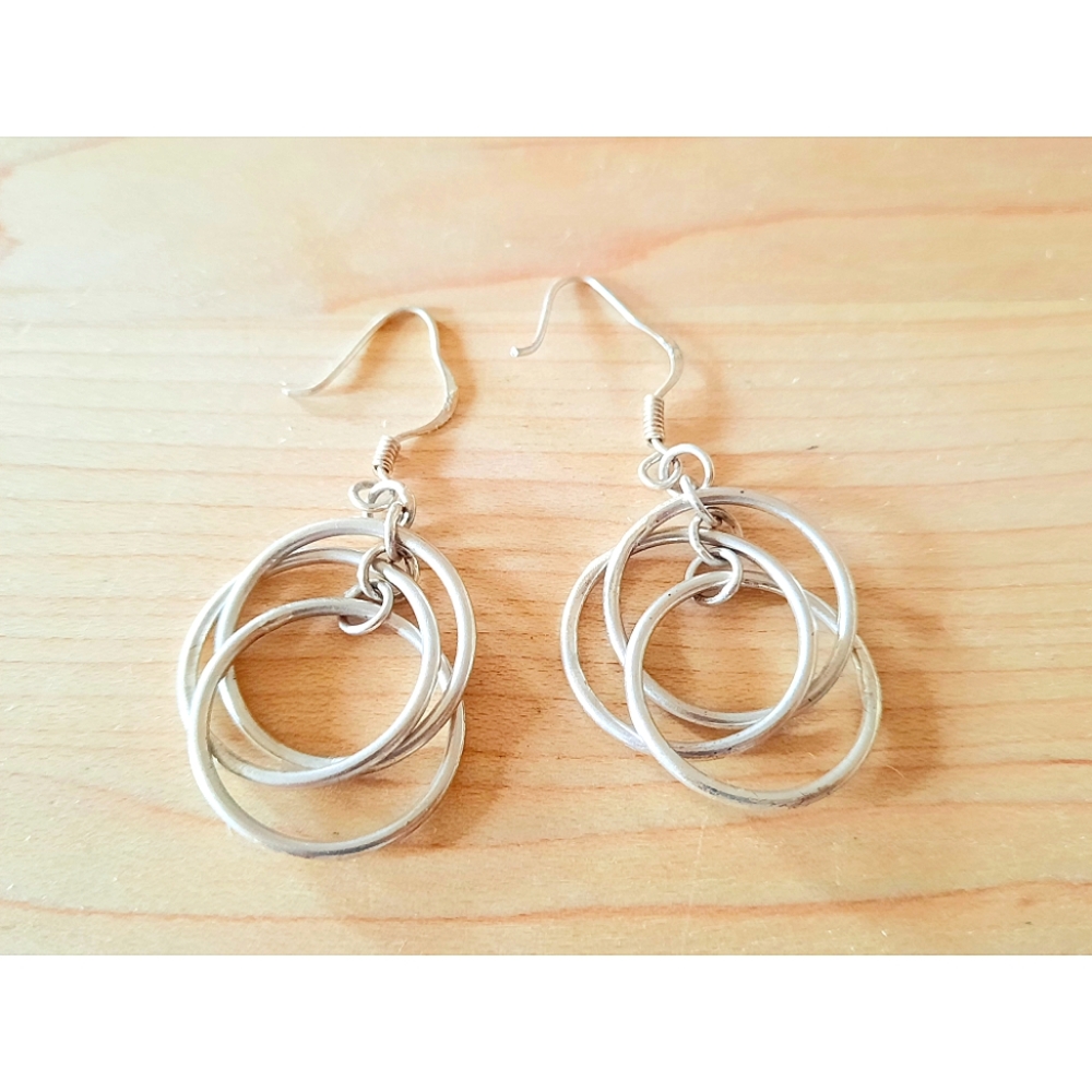REDUCED! Artisan Sterling Tri-Hoop Dangle Earrings